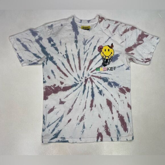 Chinatown Market Smiley Grim Reaper Graphic Men Small White Tie Dye Short Sleeve - Picture 3 of 6